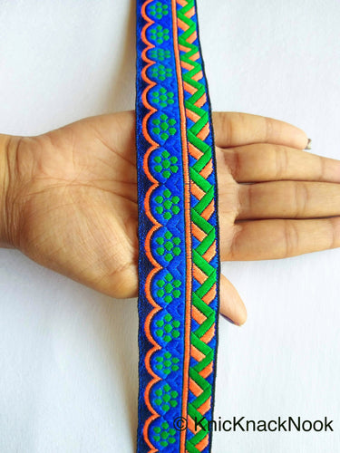 Blue, Green And Orange Trim With Floral Embroidery, Approx. 32mm Wide - 210119L59
